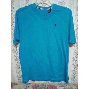 Lions Crest by English Laundry Mens XL V-Neck Casual Shirt Blue Shirt Sleeve